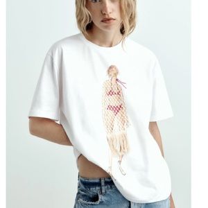 Zara woman print fringe detail t shirt